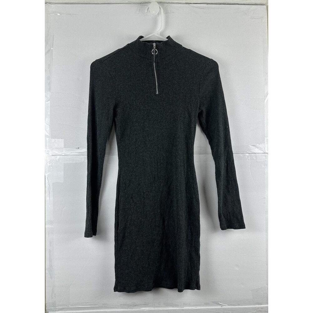 Ambiance Women's Size S Black Ribbed Knit Bodycon Sweater Dress Zip Mock Neck